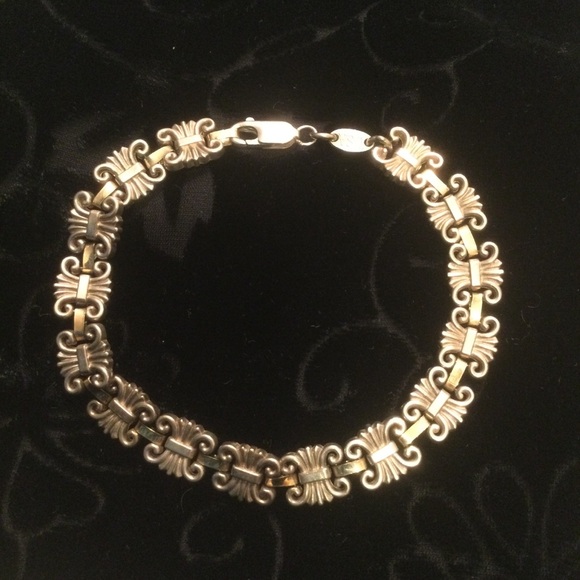 Michael Anthony Sterling With 14K Gold Links Scrollwork Panel Bracelet - Picture 3 of 8